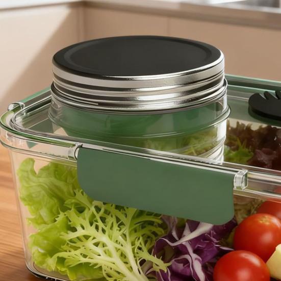 Salad To-Go Container with Dressing Cup Leak-Proof Mason Jar BPA-Free Plastic Lunch Box for Home Office Travel