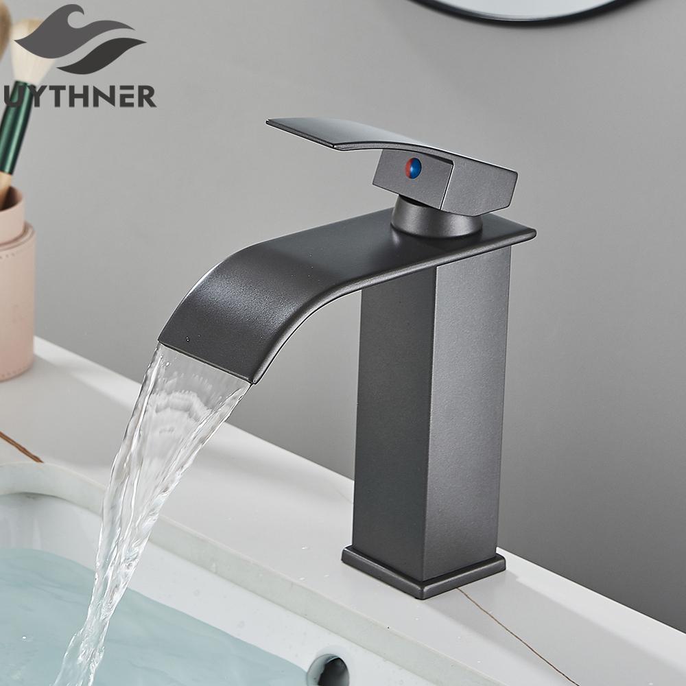 Brushed Golden Basin Faucets Elegant Waterfall Bathroom Sink Faucet Single Lever Hole Deck Mount Brass Mixer Taps