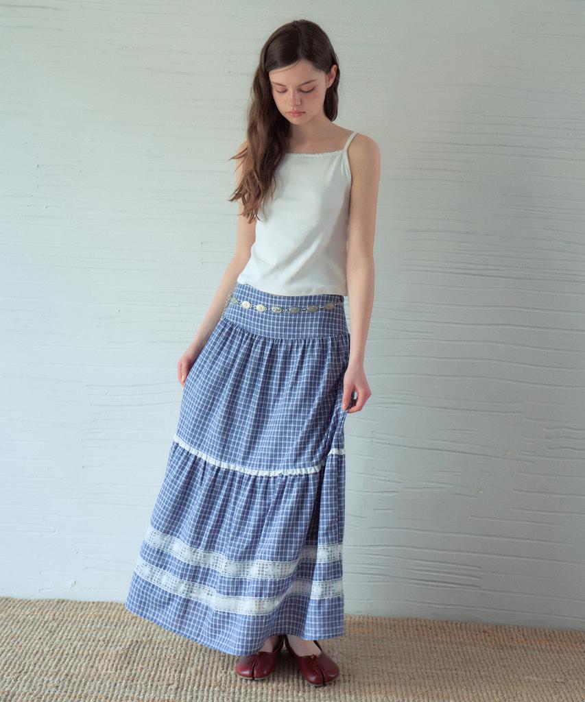 Aueonoseuteljia Mora Lace Check Tiered Skirt_Navy(Ob6Sk14)