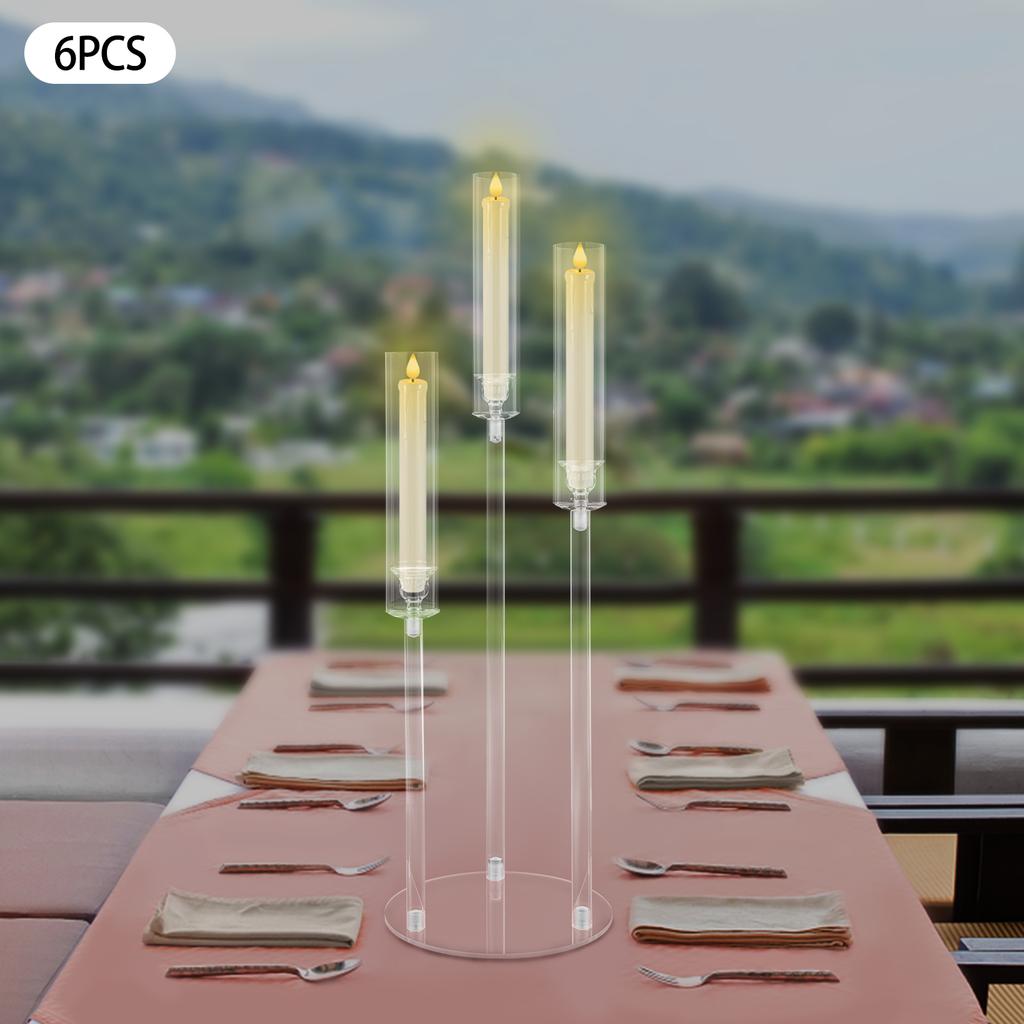 6 Pcs 3 Shades Acrylic Candle Holder,22*76cm Clear Candle Holder Freestanding for Home Decor