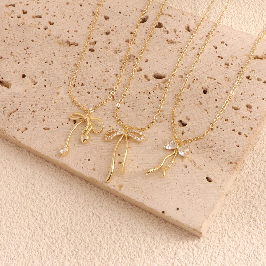 Halsband med rosett, kopparpläterad 14k äkta guld, mångsidigt, europeisk och amerikansk designtrend, INS