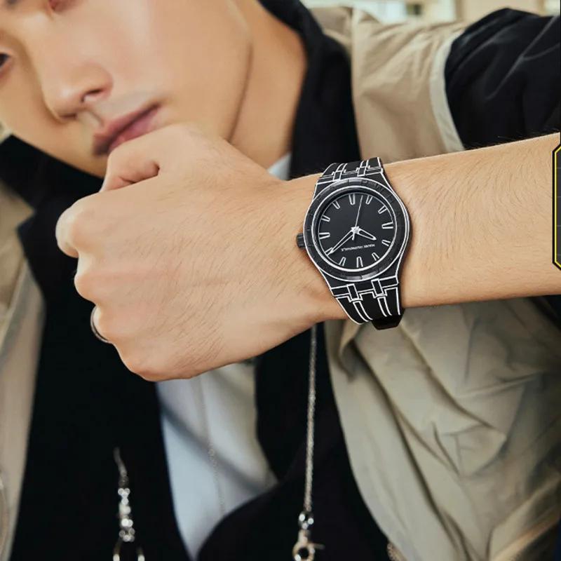 Mark Fairwhale Watch for Men 5110 Manga Style Minimalist Lines Quartz Watches Trend Sports Silicone Strap Waterproof Mens Watch