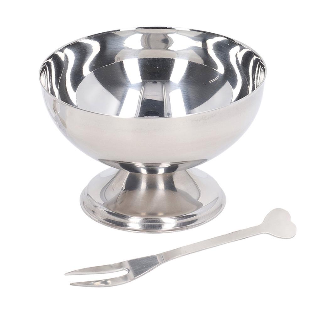 Reusable High Foot Goblet Rustless Steel Thickened Pudding Cup with Fork Polished Dessert Cup Cold Snack Holding