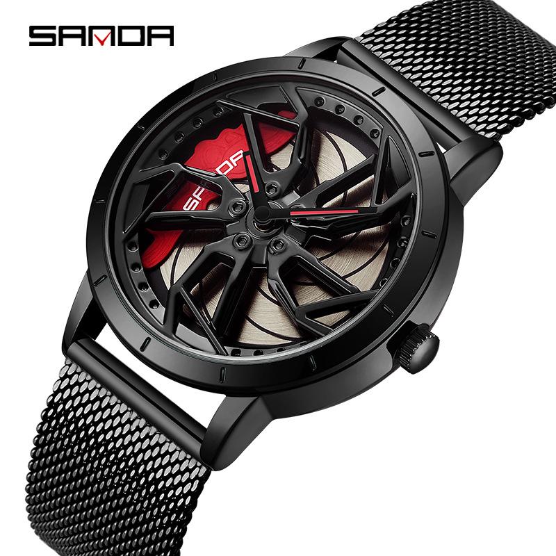 Sanda Men's Creative Wheel Quartz Watch - Trendy Rotating Waterproof Wristwatch