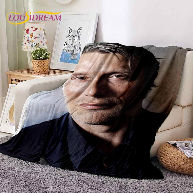 Mads Mikkelsen 3D Schauspieler StarSoft Decken, Warm halten Überwurfdecke Bequeme Decke für Picknick Betten Sofa Zuhause Schlafzimmer Geschenk Kind