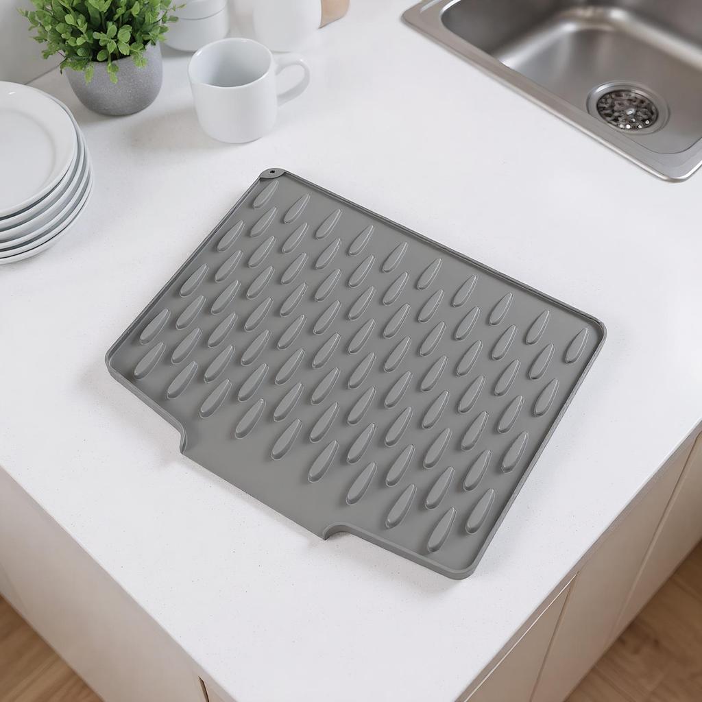 Silicone Dish Mat Heat Resistant Drainer Pad Sloped Non-Slip Draining Mat For Counter Refrigerator Drawer Liner Food Water