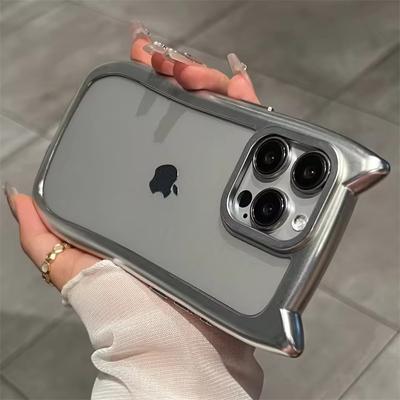 Luxury Plating Soft Silicone Cute Cat Ears Armor Bumper Case For iPhone 16 15 14 13 12 11 Pro Max Plus Shockproof Protective Cover
