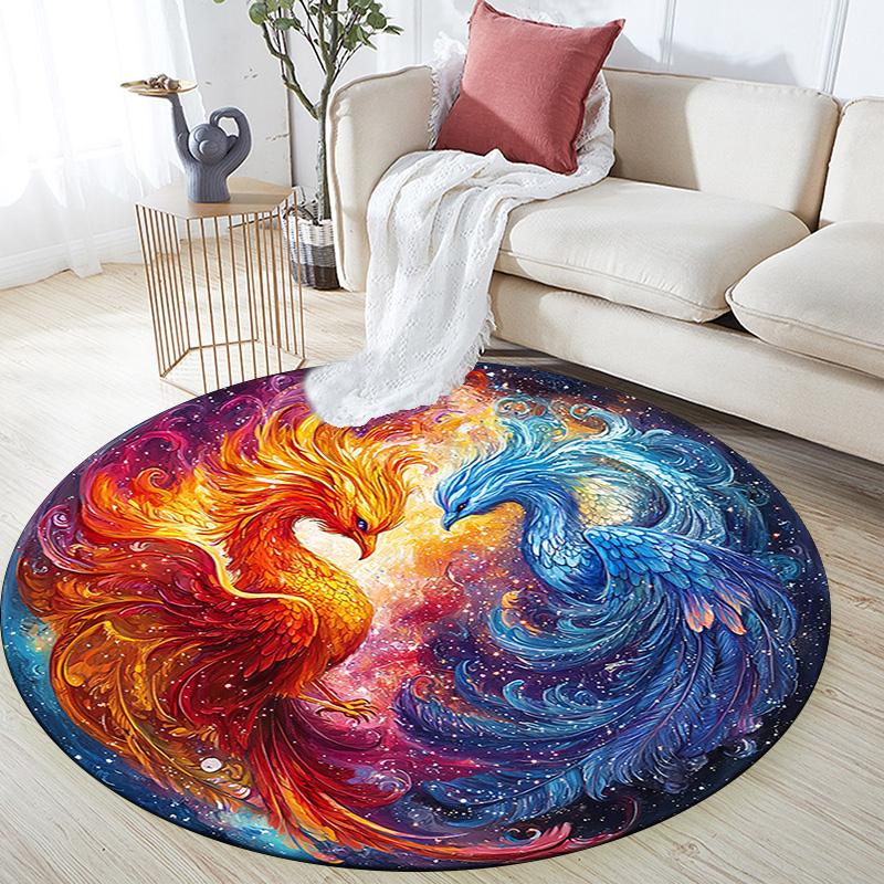 Phoenix Art Round Area Rug,Carpet Rug for Living Room Bedroom Sofa Playroom Decor,Non-slip Floor Mat