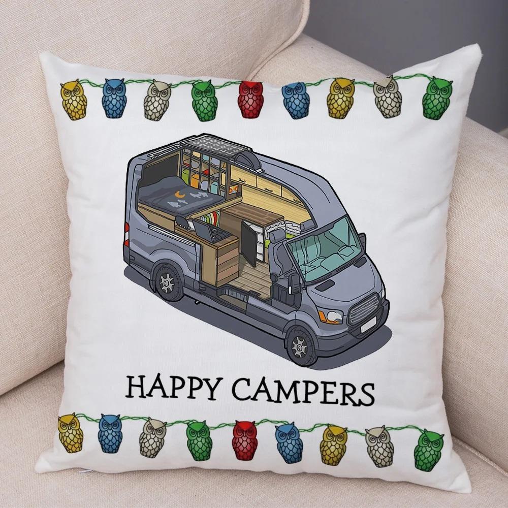 Cartoon house travel car camper series cushion cover pillowcase decoration life home pillowcase suitable for sofa bedroom room