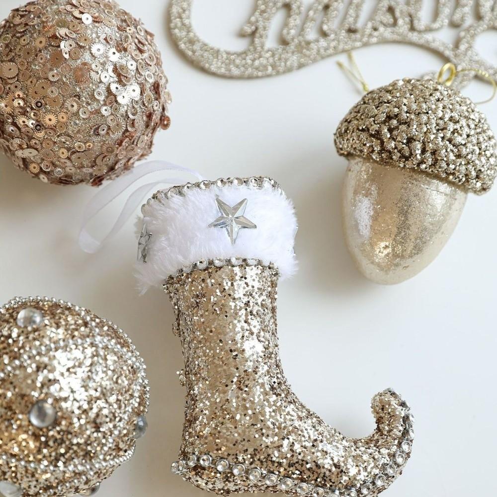 Nya Champagne Julträdskula Hängande Prydnader Glitter Skum Julgransdekorationer Julpynt Julparty