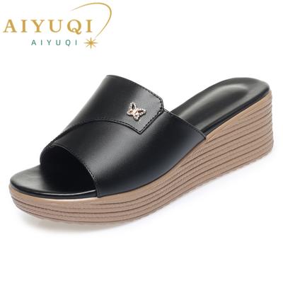 Fashion AIYUQI Women Slippers Platform Large Size 41 42 43 New 2025 Summer Outerwear Slippers Women Wedge Genuine Leather Slippers Women