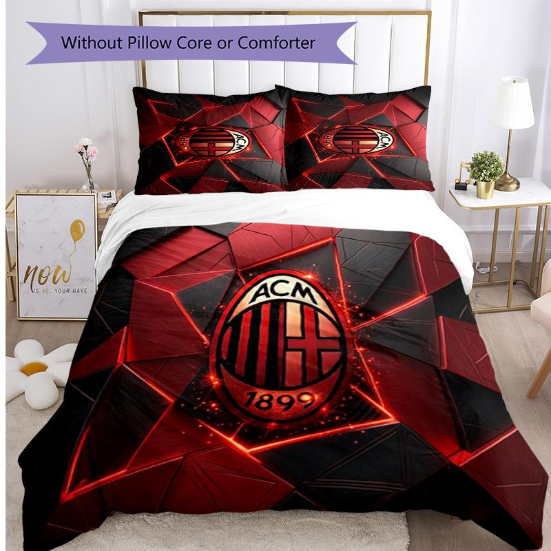 Set Lenzuola Stampa AC Milan 3 Pezzi Morbido Delicato sulla Pelle Lavabile Copripiumino e Federe Set Stagione Unica Camera da Letto