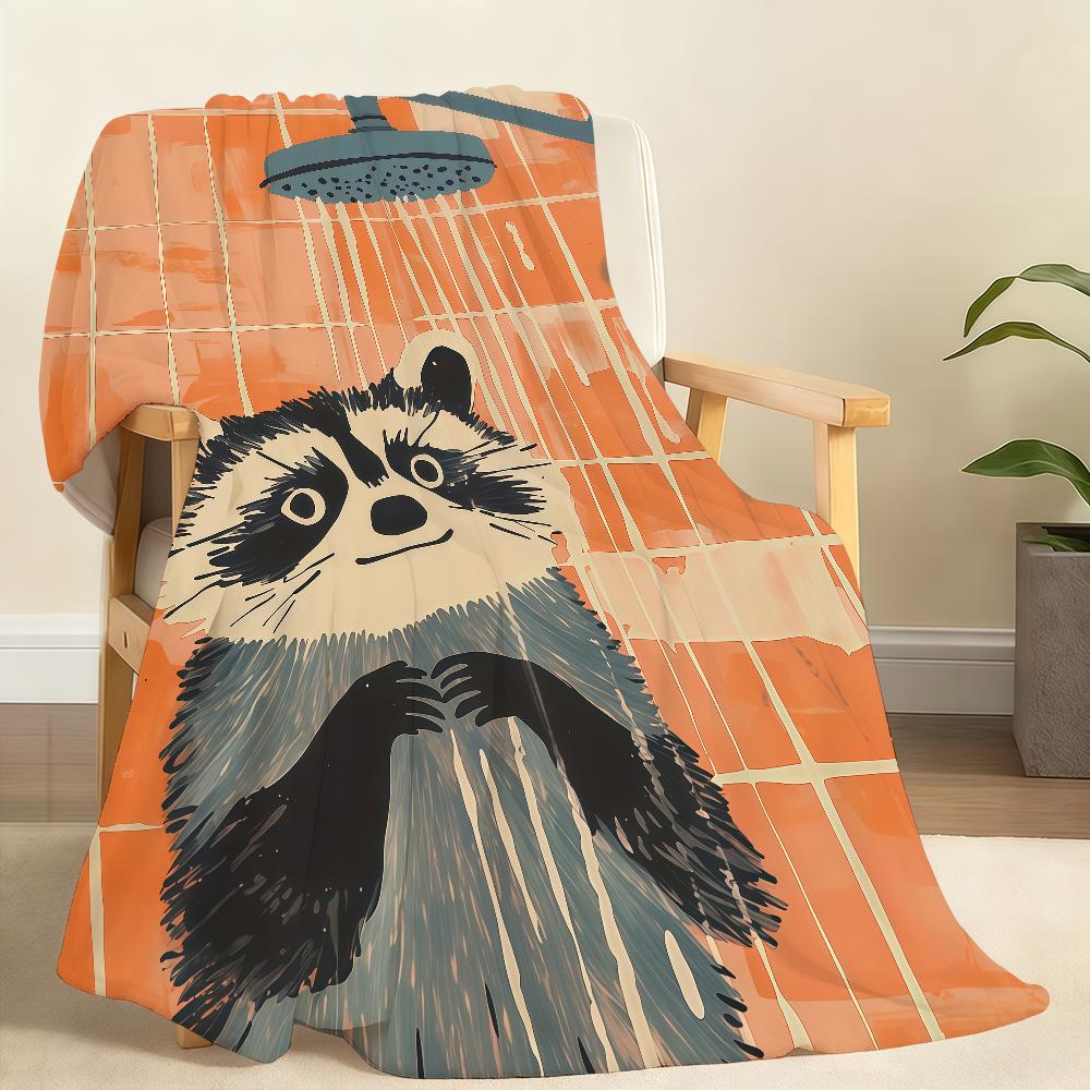 Cute Raccoon in Bathtub Painting Blanket For Soft Throw Blanket for Picnic Bed Sofa Home Bedroom Cozy Warm Comfortable