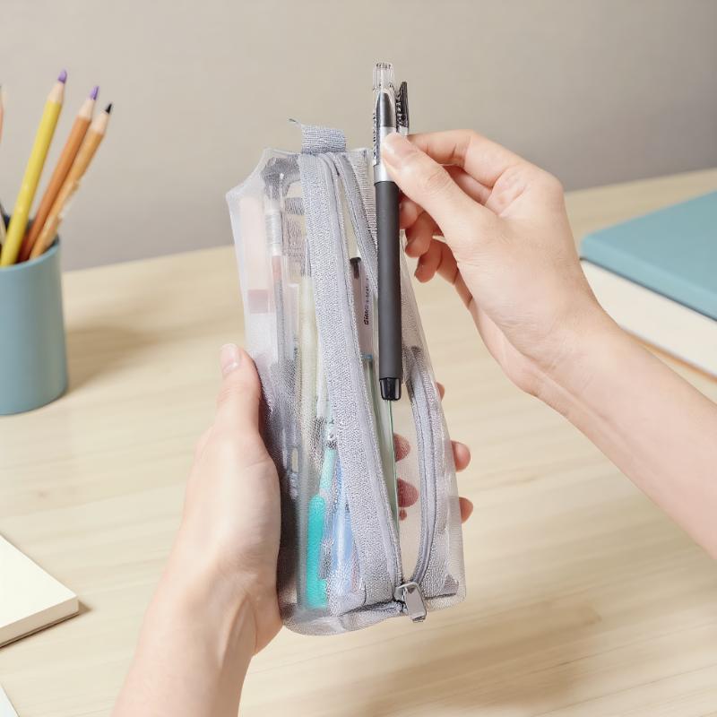 Mesh Pencil Case Transparent Pens Pouch Cute Simple Aesthetic Bag Organizer Office School Supplies Student Stationary