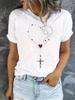 European Size Women'S Casual Short Sleeve Crew Neck T-Shirt- Heart& Cross Print with Whimsical Doodle Design