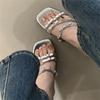 Fashion Eilyken Summer Fashion Leopard Narrow Band Woman Slippers Thin Low Heels Party Stripper Ladies Mules Slides Zapatos Mujer