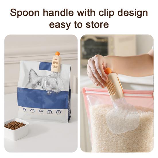 Yousheng Pet Food Measuring Spoon with Scale Bag Sealing Clip Multi-functional Rice Flour Scoop Kitchen Utility Tool