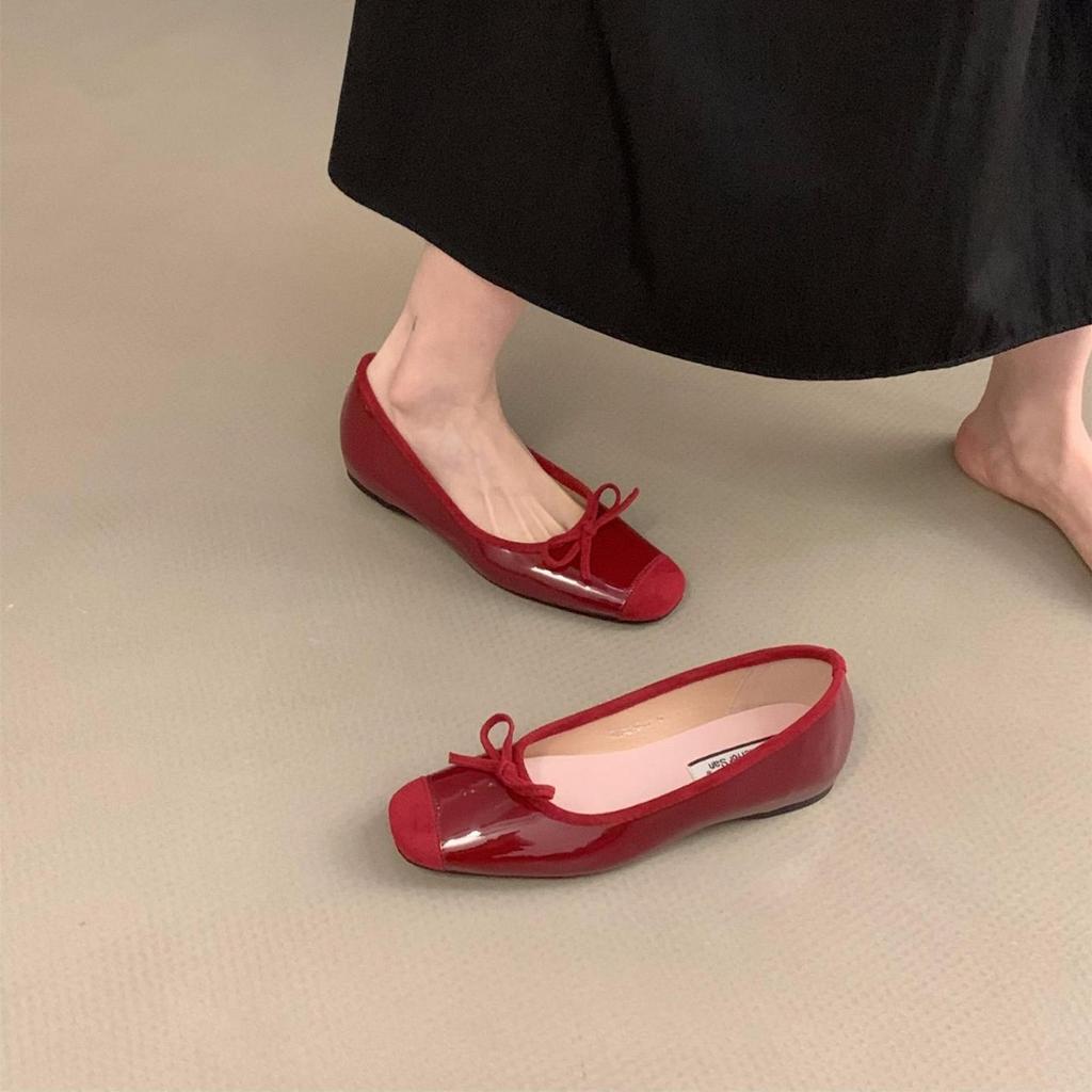 Inner height increase French small red single shoes women's shoes spring and autumn 2025 summer bow ballet gentle evening shoes