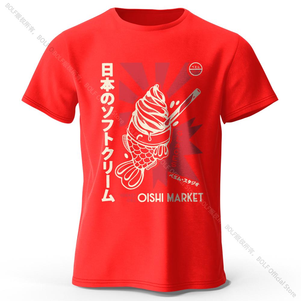 Summer men's Japanese Foodie printed 100% pure cotton T-shirt, soft and breathable round-neck short-sleeved T-shirt