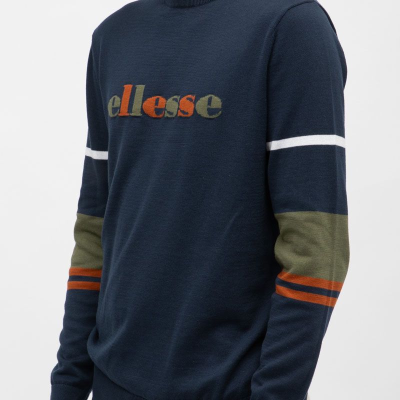Pull à rayures colorées coton bleu marine Homme ELLESSE