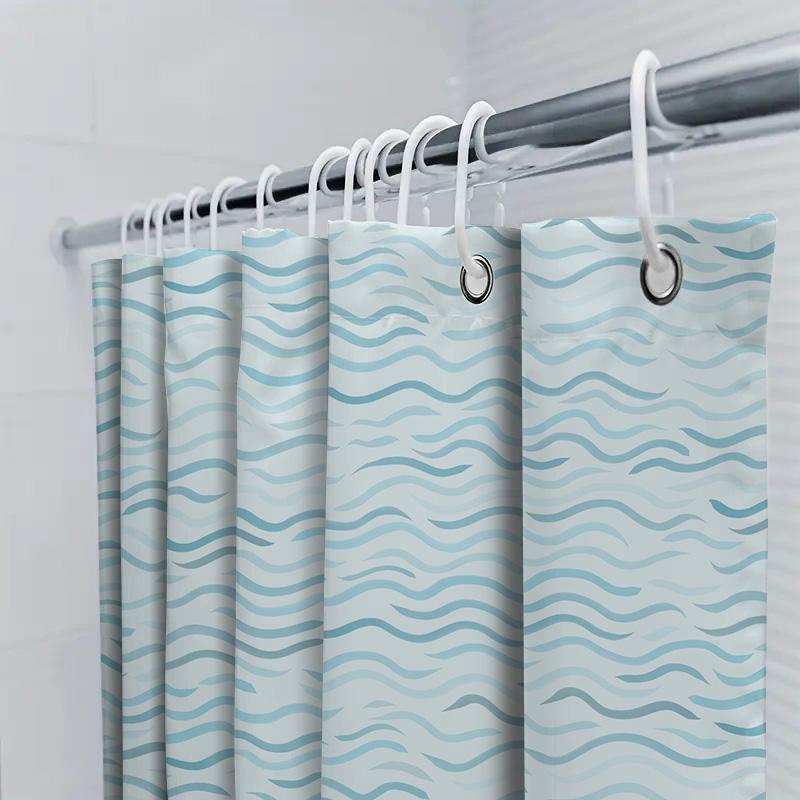 Wave Pattern Shower Curtain Modern Blue And White Design For Bathroom Decoration Easy To Install And Washable Perfect Gift Idea