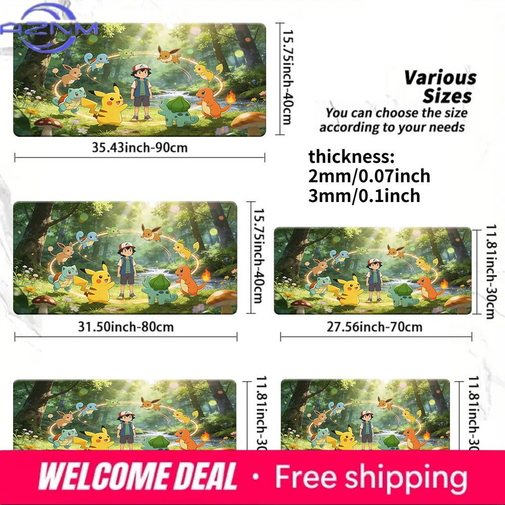Pokemon Ash Forest Pokemon Circle Gaming Desk Mat NonSlip Washable Mouse Pad 30x80x0.2cm