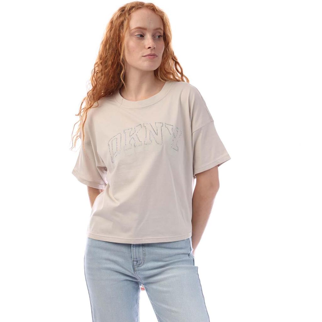 DKNY Womens/Ladies Flaked Rhinestone Logo T-Shirt