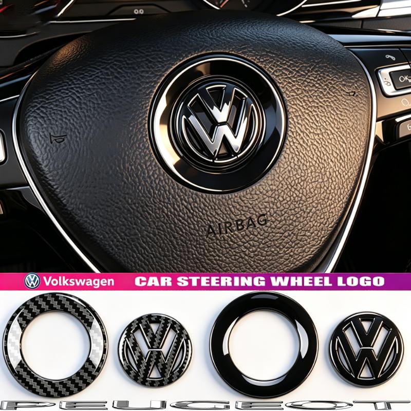 KUDFZ1 Car ABS Steering Wheel Emblem Trim Sticker Badge For VW GTI Golf Polo 6 7 Passat CC Tiguan T-ROC Jetta MK6 Taigo Arteon Hub Cap
