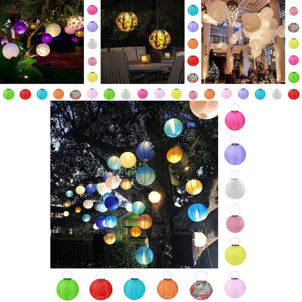 Lanterna de Tecido de Nylon Solar 8" 20cm 10" 25cm 12" 30cm Para Decoração de Jardim