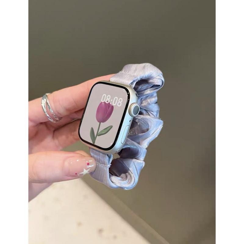 For AppleWatch8910 Apple Watch Strap iwatch11SE Feeling French Pearlescent Hairband Strap