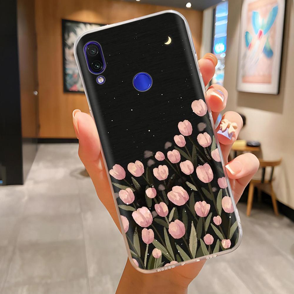 Soft Case For Xiaomi Redmi Note 7 Cover Flowers Soft TPU Silicone Phone Cases on Redmi Note7 Pro Protective Back Cover Fundas