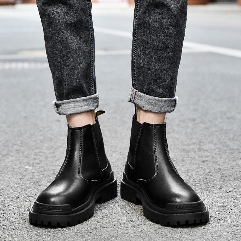 Ghete Chelsea Stil Britanic Negre Mid-Top Pipa de Fumat Ghete de Piele pentru Bărbați Primăvară și Toamnă Bărbați Tooling High-Top