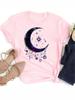 Maycaur T Shirt Women Moon Planet Print Fashion Tee Shirts Casual Round Neck Short Sleeve Streetwear Female T-Shirt Vintage Tops