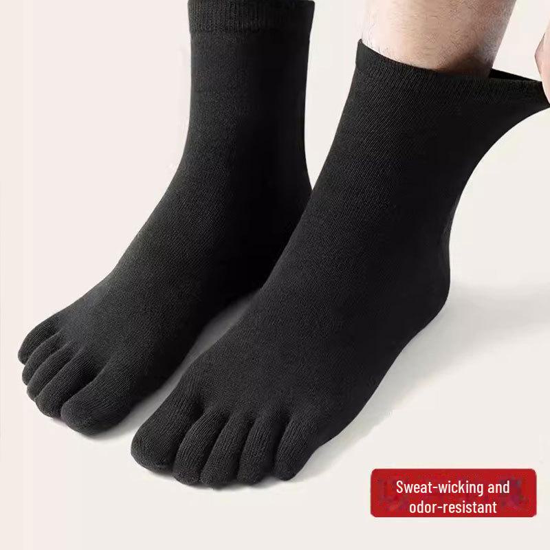 Men's Winter Mid-Tube Five-Toe Sports Socks - 80% Cotton, Deodorant