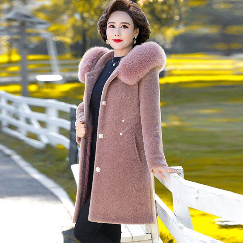

Винтажное зимнее шерстяное пальто для мам, длинное женское зимнее пальто из норки и бархата, искусственное меховое пальто для женщин M розовый