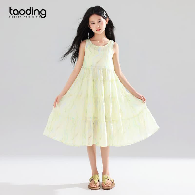 Taoding Girls Lyocell Cool-Feel Sleeveless Floral Mid-Length Summer Dress 170