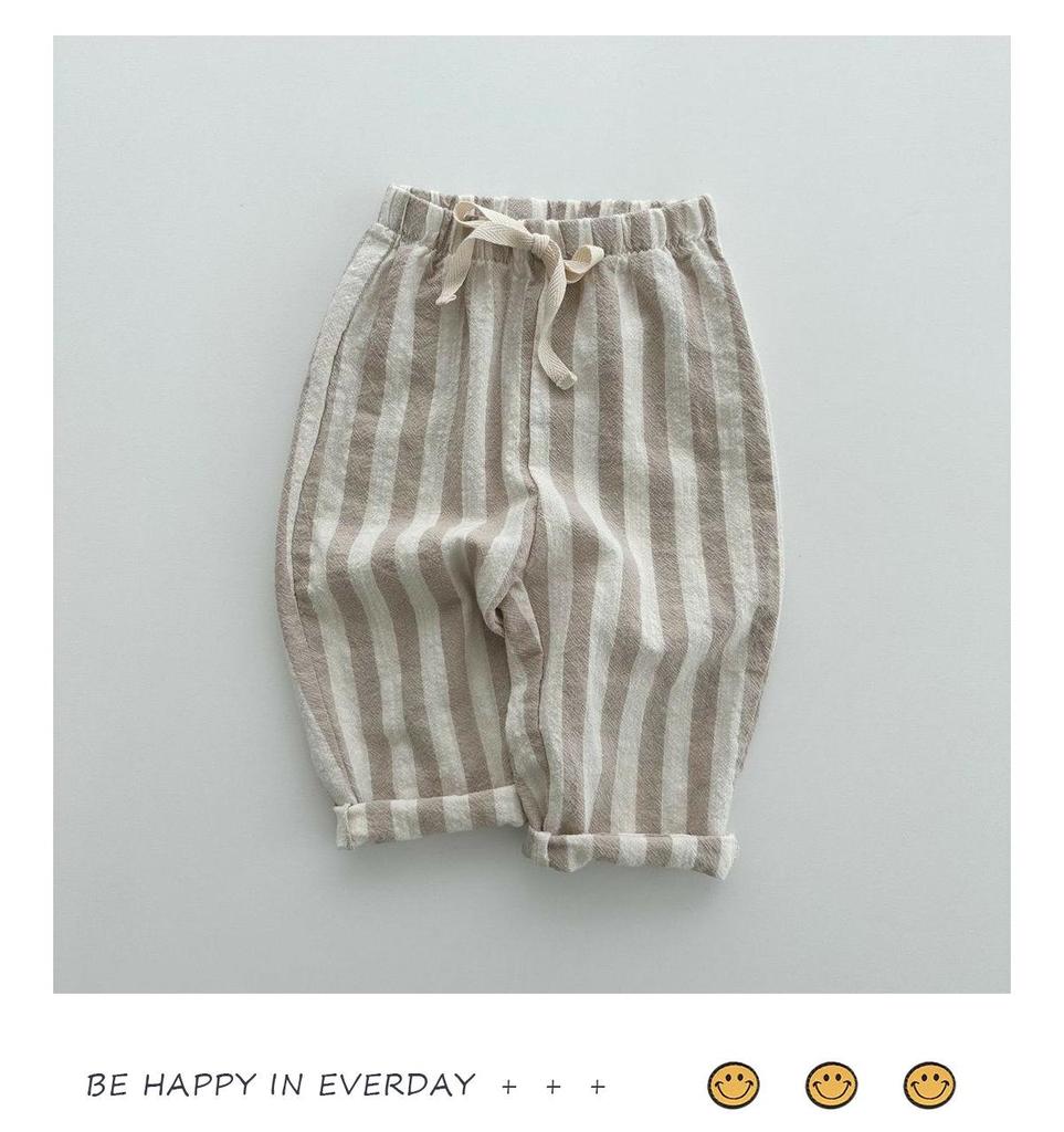 Korean-Style Kids' Summer Cotton Striped Drawstring Pants
