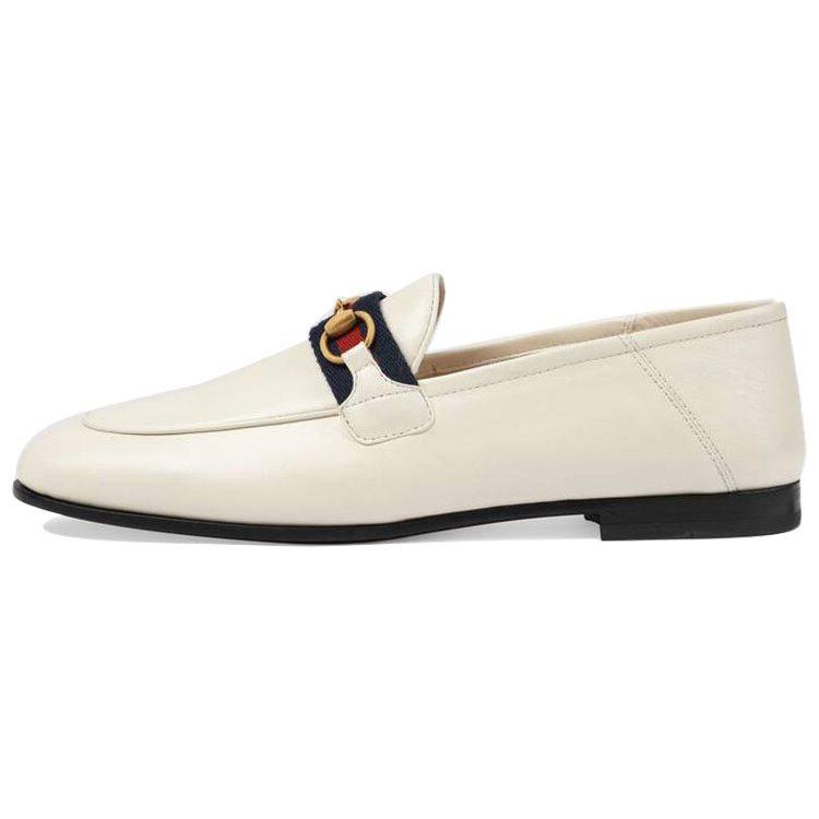 Gucci Slip On Loafer With Web White Leather Women's 631619 CQXM0 9065