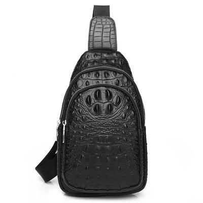 Crocodile Pattern Men's Genuine Leather Single Shoulder Chest Bag with Top Layer Cowhide Crossbody Bag, Trendy Men's Front Shoulder Bag