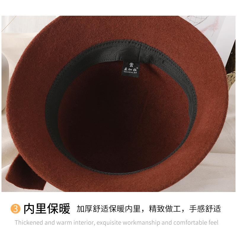 Hat women's autumn and winter new bow wool top hat thickened warm bucket hat middle old mother basin hat