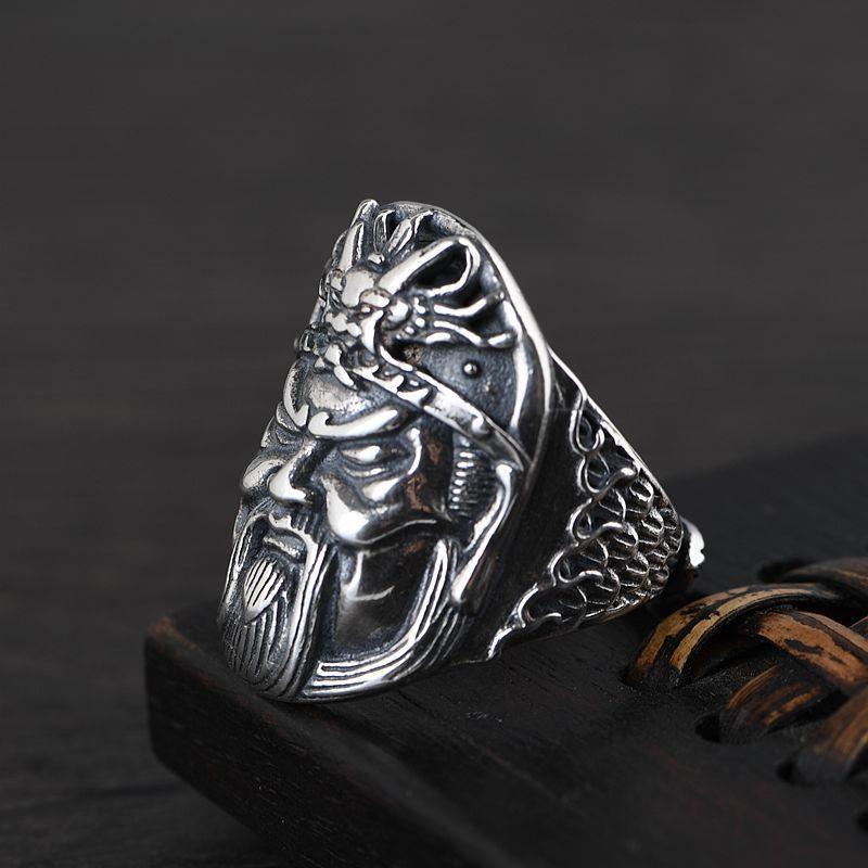 Guan Gong Ring Men's Wu Caishen Domineering Trendy Men's Ring Live Mouth Adjustable