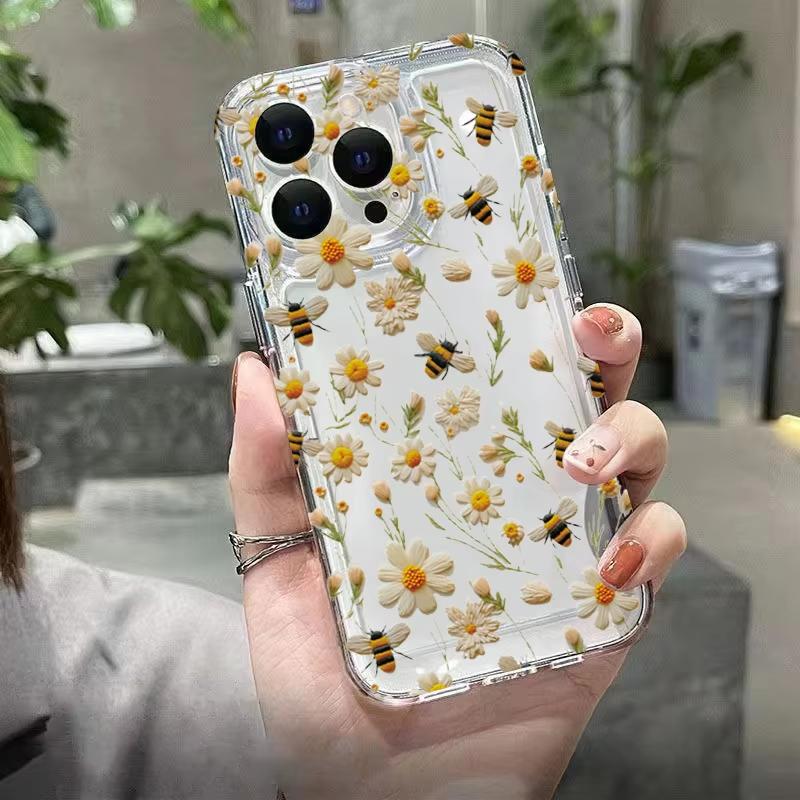 Honeybee Flower Pattern Phone Case For Xiaomi Mi Poco X6Pro X6 X7 X5 Pro Mi Poco F7 Pro F6 F5 Clear Bumper Cover