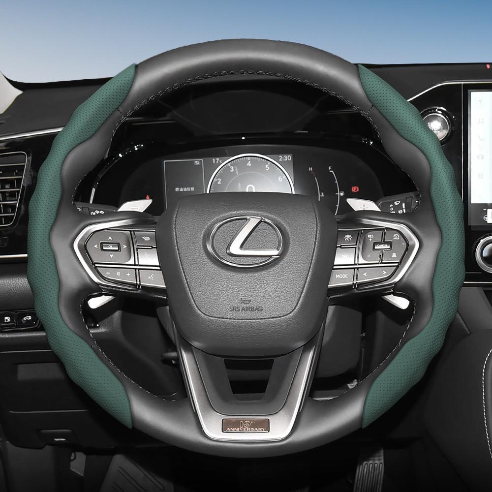 Steering Wheel Cover for Lexus, Wave-Shaped Sporty Design, Breathable Leather, Segmented, Non-Slip, Sweat-Absorbing Protective Cover, Rx Nx E