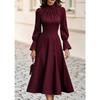 DICIFY Women's Fashion Autumn Winter Stand-up Collar Long Sleeve Solid Color Print Casual Dresses
