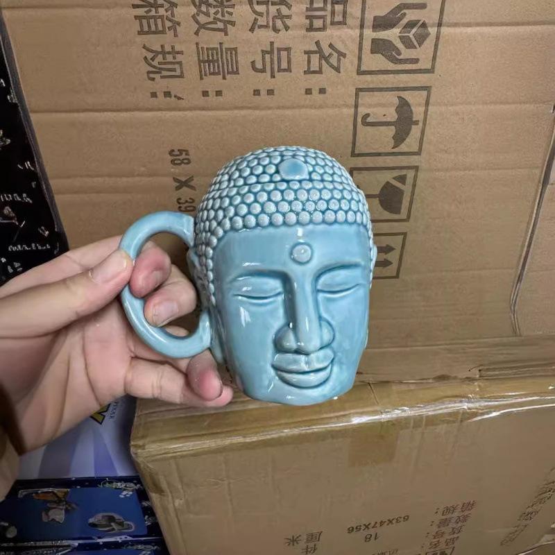 Creative Buddha Porcelain Cup Mug Buddha Head Creative Cup Ceramic Cup Buddha Compassion Coffee Cup 450ml
