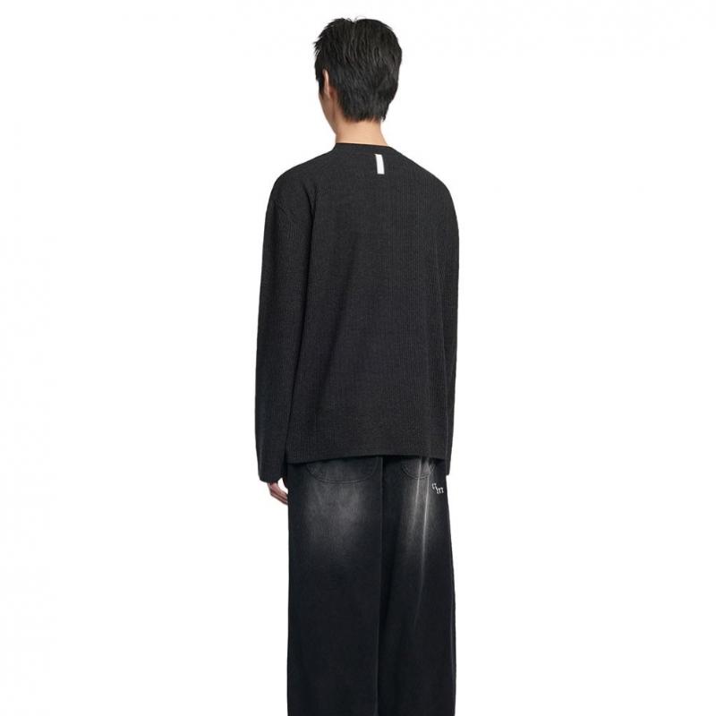 NOMANUAL Henley Neck Knit Long Sleeve   Black