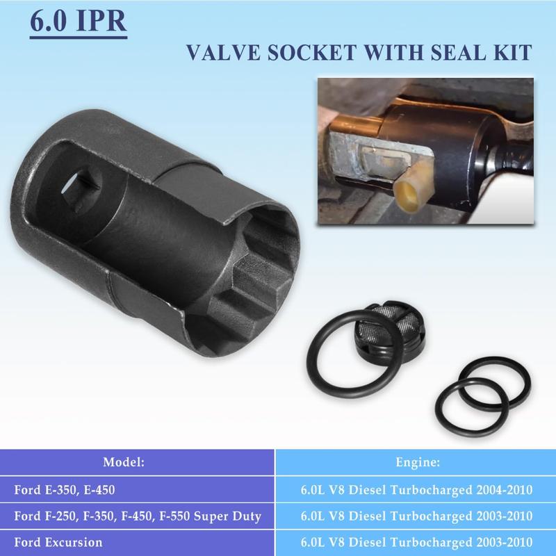 6.0 IPR Valve Socket & Oil Rail Adapters Kit & 6.0 High Pressure Oil Pump IPR Valve Air Test Fitting Tool with Seal Kit