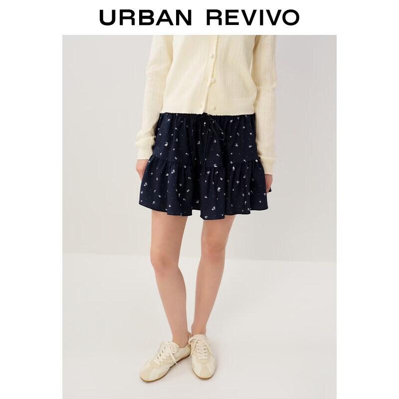 UR Women s Floral Pleated Drawstring Mini Skirt M