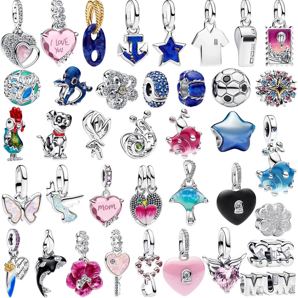 New Original 925 Silver Charms Butterfly Flower Heart Fish Beads Pendant Bracelets Necklaces Womens DIY Jewelry Gift