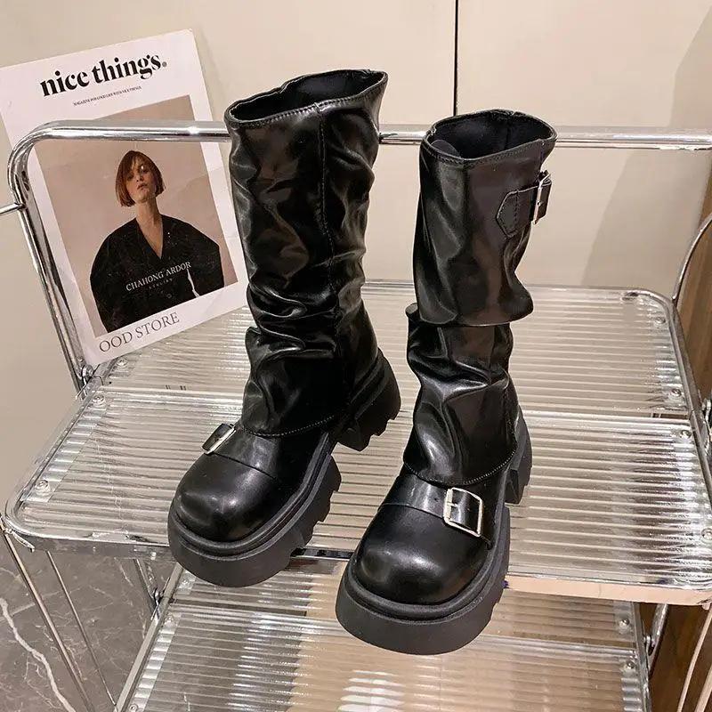 American retro sponge cake Maillard boots fashionable brown versatile thick sole height increasing women's 2025 spring new item